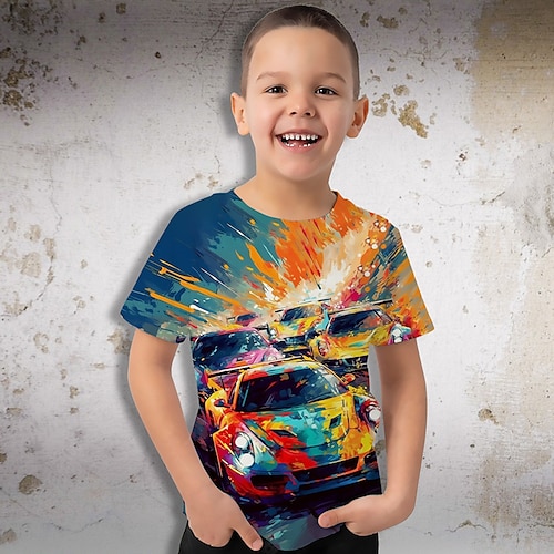 

Para Meninos Camiseta Manga Curta Camisa Camiseta Gráfico Desenho Animado Carro Impressão 3D Ativo Esportes Moda Poliéster Ao ar livre Casual Diário Infantil Crewneck 3-12 anos Gráfico impresso em 3D