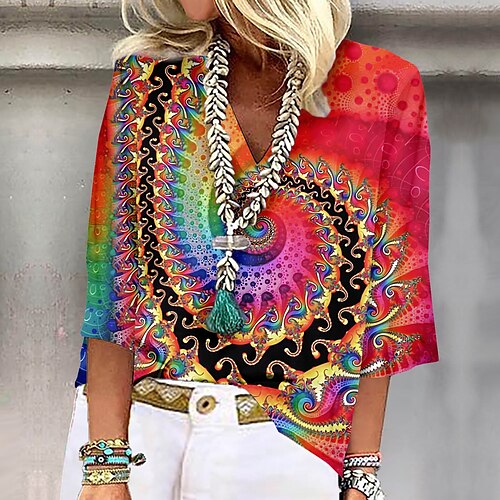 

Chemise Chemisier Femme Rouge Graphic Imprimer Demi Manches Casual basique Col V Normal Standard S