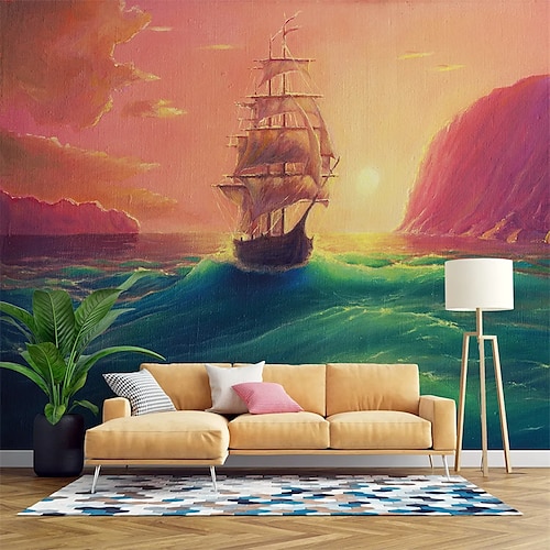 

Papel tapiz de paisaje moderno, mural de paisaje, revestimiento de paredes, pegatina despegar y pegar, material de pvc/vinilo extraíble, autoadhesivo, decoración de pared requerida para sala de estar,