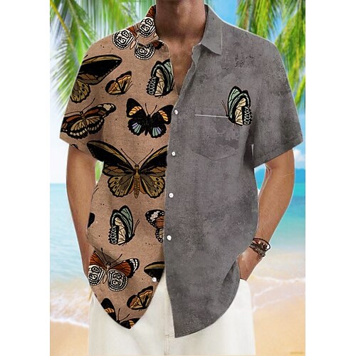 

camisa masculina verão camisa havaiana borboleta impressões gráficas turndown verde/preto preto amarelo preto/marrom verde exército casual feriado manga curta botão-down impressão roupas vestuário