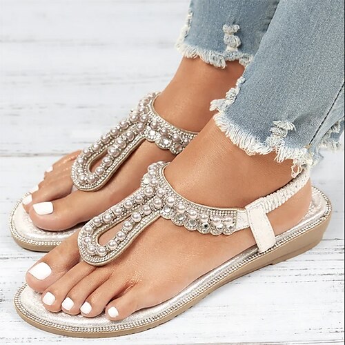 

Femme Chaussures de mariage Sandales Sandales plates Grandes Tailles Mariage Soirée Extérieur Eté Imitation Perle Talon Bas Mode Luxueux Elégant Faux Cuir Bande élastique Couleur unie Argent Noir