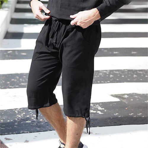 

Homens Calção Shorts de linho Shorts de verão Com Cordão Cintura elástica Bolso multi Tecido Conforto Respirável Curto Casual Diário Feriado Misto de Algodão e Linho Esportes Moda Preto Azul