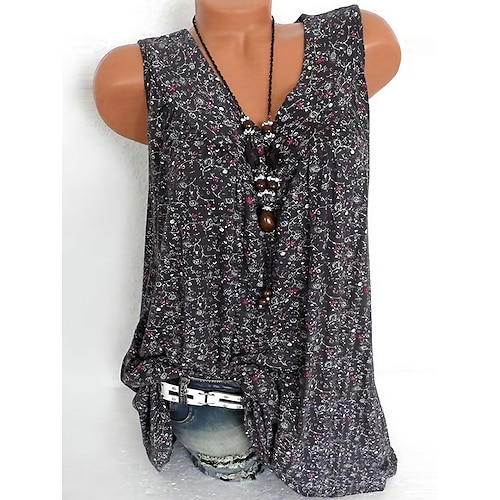 

Women's Tank Top Black White Pink Floral Print Sleeveless Casual Holiday Basic V Neck Floral