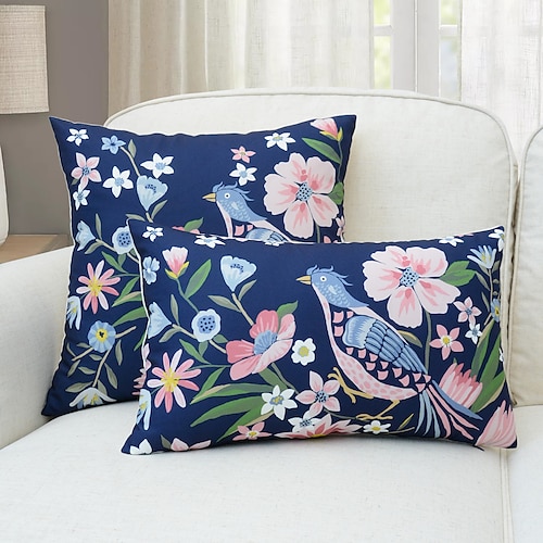 

Floral Bird Printed Pillow Cover Decorative Pillowcase Throw Cushion Cover for Sofa Couch Bed Bench Living Room 1PC