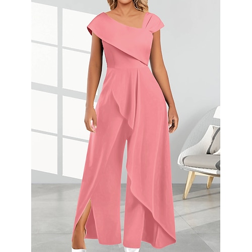 

Damen Jumpsuit Feste Farbe Ein-Schulter Elegant Ausgefallene Party Abiball Breites Bein Regular Fit Reguläre Träger Rosa Königsblau Purpur S M L XL Sommer