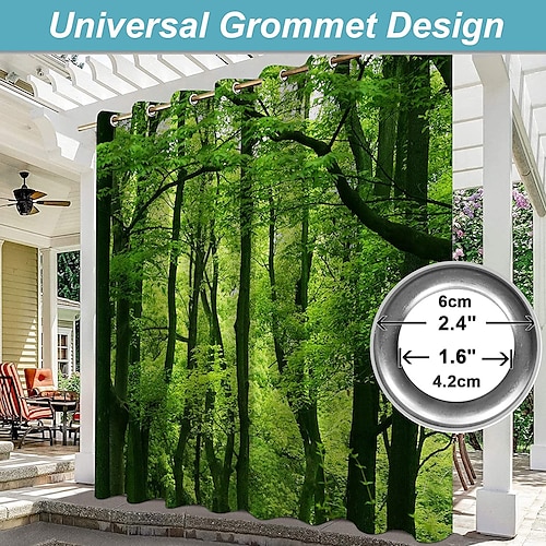 

Waterproof Outdoor Curtain Privacy, Sliding Patio Curtain Drapes, Pergola Curtains Grommet 3D Forest Landscape For Gazebo, Balcony, Porch, Party, 1 Panel