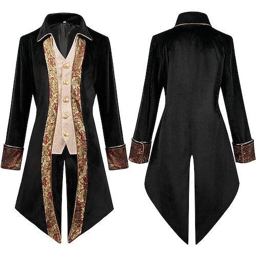 

Punk & Gothic Medieval Steampunk 17th Century Coat Cosplay Costume Tuxedo Tailcoat Gentleman Plus Size Men's Cosplay Costume Carnival Performance Event / Party Cocktail Party Coat