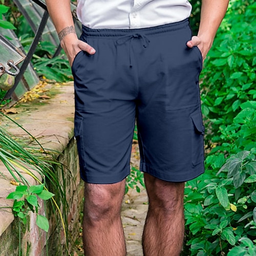 

Homens Calção Shorts de linho Shorts de verão Com Cordão Cintura elástica Bolso multi Tecido Conforto Respirável Ao ar livre Diário Para Noite Misto de Algodão e Linho Moda Casual Preto Branco