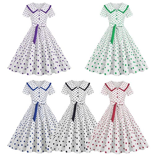 

Audrey Hepburn Polka-Dot Retro Vintage 1950s Swing-Kleid Flare-Kleid Damen Kostüm Jahrgang Cosplay Casual Kurzarm Kleid