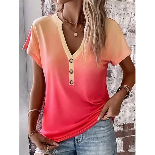 

Per donna maglietta Blusa Rosso Blu Viola Colore graduale e sfumato Pulsante Stampa Manica corta Informale Essenziale A V Standard S