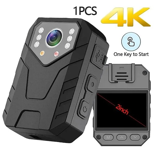 

Câmera portátil de tela ips de 2 polegadas 4k hd gravador montado no corpo longa espera infravermelho visão noturna loop gravação câmera de clipe traseiro