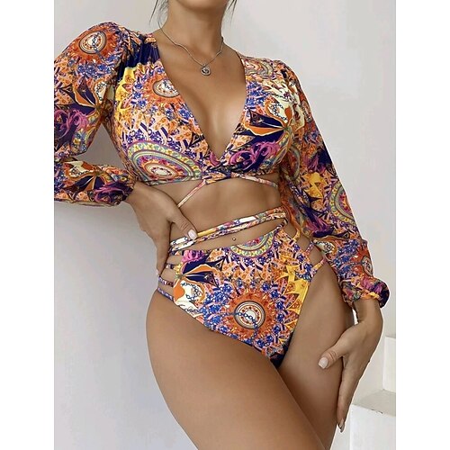 

Damen Badeanzug Bikinis Normal Bademode 2 teilig Print Graphic Purpur Grün Badeanzüge Sport Strandbekleidung Sommer