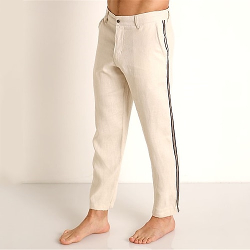 

Men's Trousers Summer Pants Beach Pants Patchwork Side Stripe Stripe Comfort Breathable Casual Daily Holiday Fashion Basic White Beige