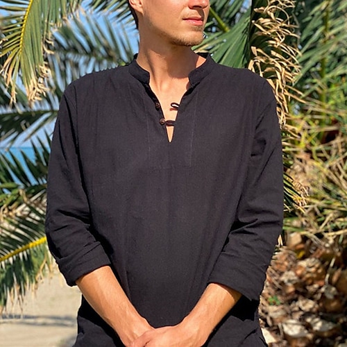 

Homme Chemise Chemise Lin Chemisette Chemise d'été Chemise de plage Noir Kaki manche longue Plein Mao Printemps été Casual du quotidien Vêtement Tenue