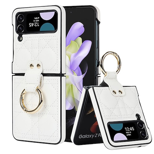 

telefone Capinha Para Samsung Galaxy Capa traseira Z Flip 4 Z Flip 3 Portátil Virar Anti-Arranhões Cor Sólida TPU Couro PU