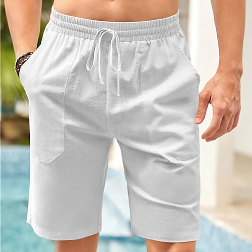 

Homme Short Short en lin Short d'été Cordon Taille elastique Jambe droite Plein Confort Respirable Court Casual du quotidien Vacances Mélange de Lin Coton Mode Style classique Noir Blanche