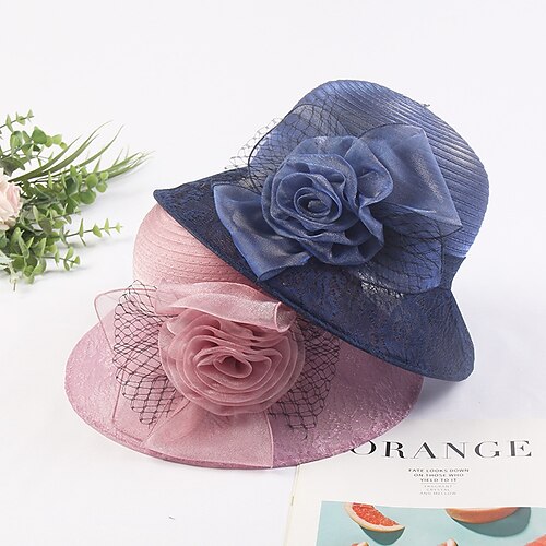 

Chapéus Chapéu Acrílico / Algodão Palha Chapéu de balde Chapéu Fedora Chapéu de palha Casual Feriado Retro Elegante Com Floral Cor Pura Capacete Chapéu