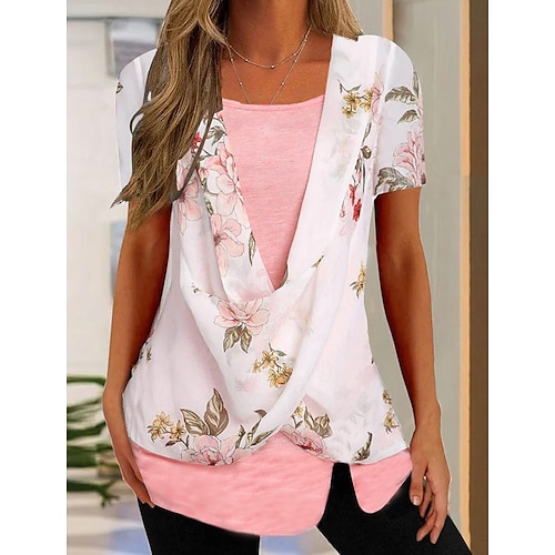 

Mujer Camisa Blusa Rosa Floral Estampado Manga Corta Casual Festivos Básico Escote en U Regular Flor S