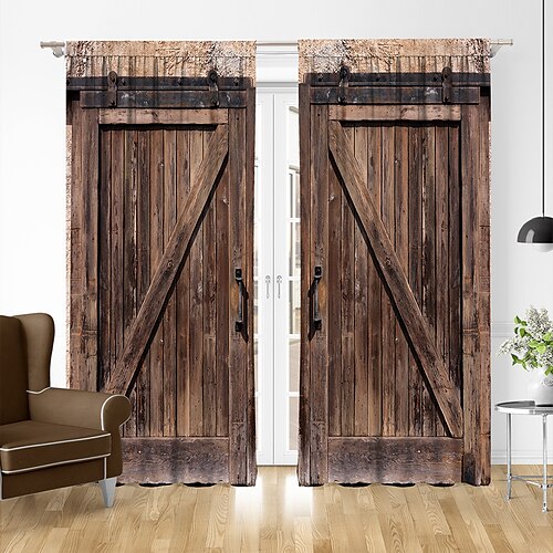 

Blackout Curtain Drapes Farmhouse Grommet/Eyelet Barn Wood Door Curtain Panels For Living Room Bedroom Door Kitchen Window Treatments Thermal Insulated Room Darkening