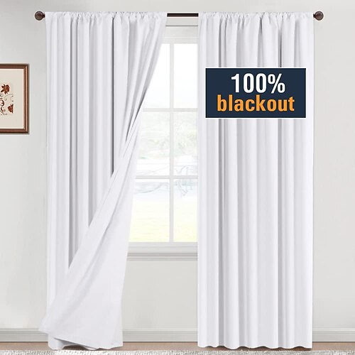 

100% Blackout Curtain Drapes Farmhouse Grommet/Eyelet Curtain Panels For Living Room Bedroom Door Kitchen Window Treatments Thermal Insulated Room Darkening