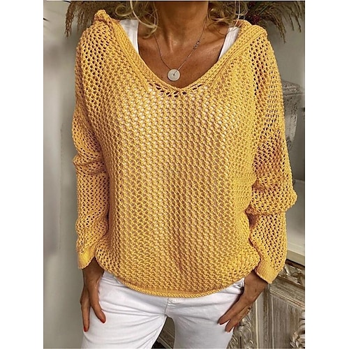 

Damen Pullover Strickwaren Gehäkelt Stricken Loch Feste Farbe Mit Kapuze Stilvoll Brautkleider schlicht Täglich Ausgehen Sommer Frühling Gelb Rote Blau S