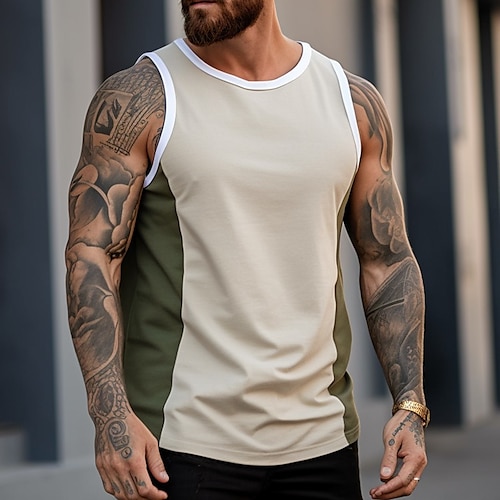 

Homme Débardeur Top Maillot de Corps T-shirt sans manches Bloc de couleur Col Ras du Cou Extérieur Sortie Sans Manches Vêtement Tenue Mode Design Muscle