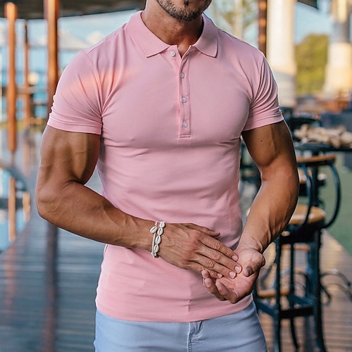 

Homens Camiseta Polo Camisa de golfe Casual Feriado Lapela Manga Curta Moda Básico Tecido Clássico Verão Normal Vermelho Escuro Preto Branco Rosa Verde Tropa Azul Marinho Escuro Camiseta Polo