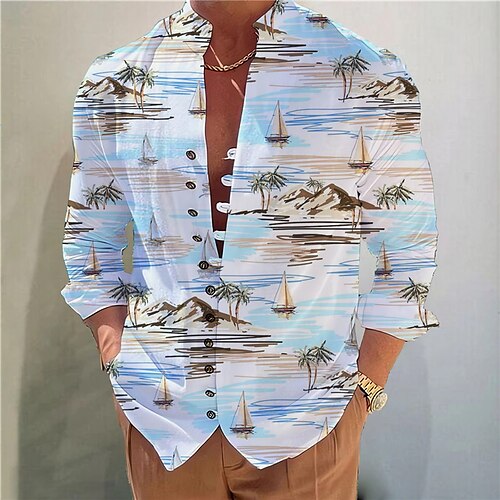 

Herren Hemd Hawaiihemd Sommerhemd Kokosnussbaum Grafik-Drucke Ständer Gelb Rosa Blau Purpur Grau Outdoor Strasse Langarm Bedruckt Bekleidung Modisch Designer Brautkleider schlicht Komfortabel