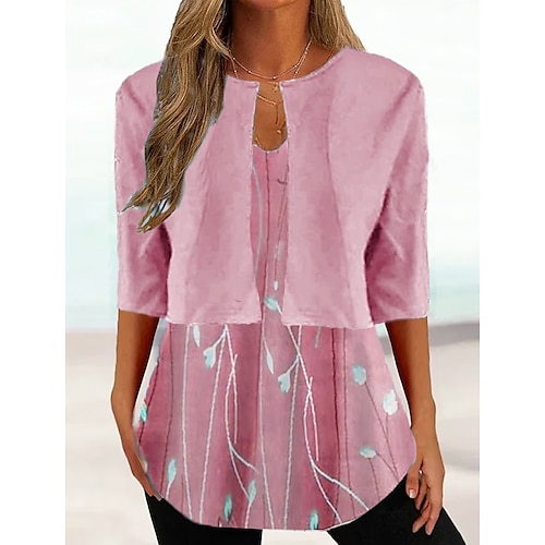 

Damen Hemd Bluse Rosa Blau Grün Blumen Bedruckt Halbe Ärmel Casual Festtage Basic Stehkragen Standard Blume S