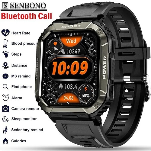 

senbono montre intelligente bluetooth appel (répondre/passer un appel) ip68 montre de fitness étanche tracker fréquence cardiaque moniteur de sommeil tactique sports de plein air smartwatch pour