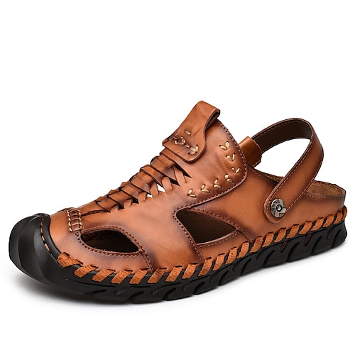 

Herren Sandalen Komfort Schuhe Strandpantoffeln Brautkleider schlicht Strand Design Täglich Strand Leder Atmungsaktiv Schwarz Kaki Sommer Frühling