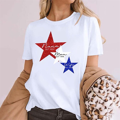 

T shirt Tee Femme Noir Blanche Jaune Etoile Imprimer Manche Courte du quotidien Fin de semaine basique Col V Normal Standard Peinture S