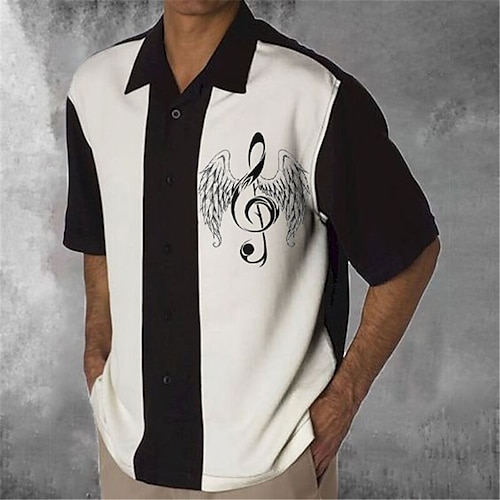 

Homens Camisa Social Asas Estampas Abstratas Música Notas colar cubano Preto Ao ar livre Casual Manga Curta Imprimir Roupa Esportes Moda Roupa de rua Designer