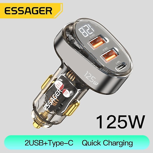 

essager 125w affichage numérique chargeur de voiture rapide pour iphone ipad macbook usb a c chargeur rapide pour huawei honor xiaomi samsung oppo