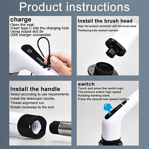 7 In 1 Electric Cleaning Brush Multifunctional Long Handle Cordless Spin  Scrubber Clean Brush Window Cleaner Bathroom Accessorie