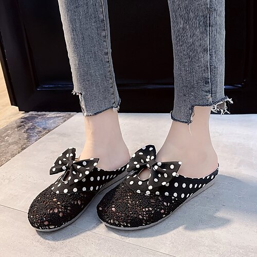 

Femme Chaussons Mules Sandales plates Sandales tressées du quotidien Plage Marche Eté Comprend un ruban de remplacement Noeud Talon Plat Bout rond Elégant Décontractées Preppy Marche Dentelle Maille
