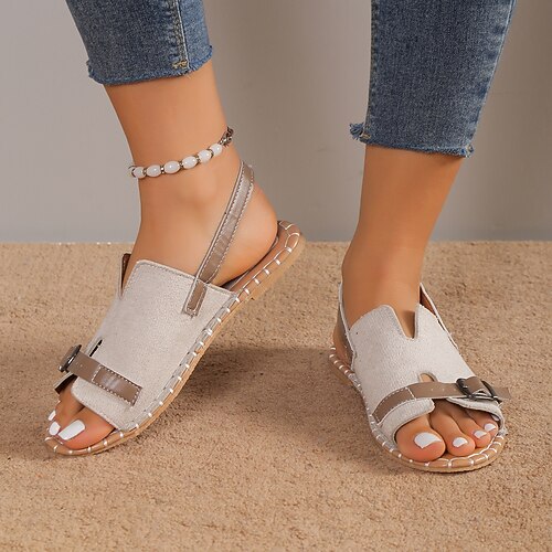 

Mulheres Sandálias Boho Sandálias rasas Praia Caminhada Tachas Sem Salto Peep Toe Punk Sensual Minimalismo Caminhada Couro Sintético Mocassim Côr Sólida Castanho Claro Preto Branco