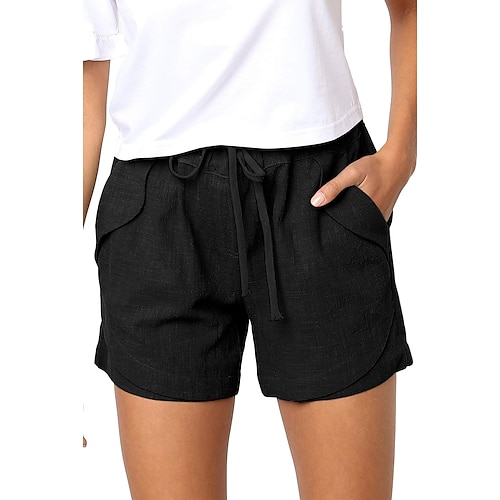 

Femme Short Imitation Lin Abricot Noir Vert Véronèse Mode Casual Quotidien Poches latérales Court Confort Plein S M L XL 2XL