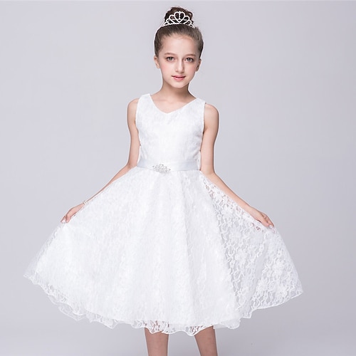 παιδικό κοριτσίστικο φόρεμα για πάρτι πρώτο φόρεμα κοινωνίας για κορίτσια μονόχρωμο αμάνικο απόδοση γάμου φόρεμα επιστροφής στο σπίτι δαντέλα τούλι μόδα αξιολάτρευτο πριγκίπισσα πολυεστέρα maxi φόρεμα για πάρτι κούνια