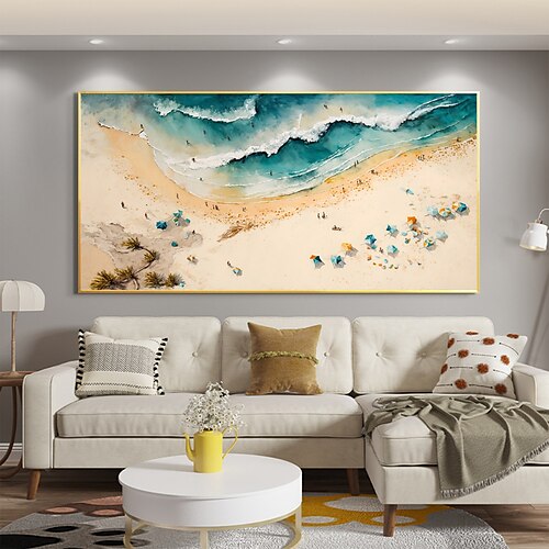 

Pintura a óleo artesanal em tela decoração de arte de parede original seascape pintura abstrata do oceano para decoração de casa com moldura esticada/sem pintura de moldura interna