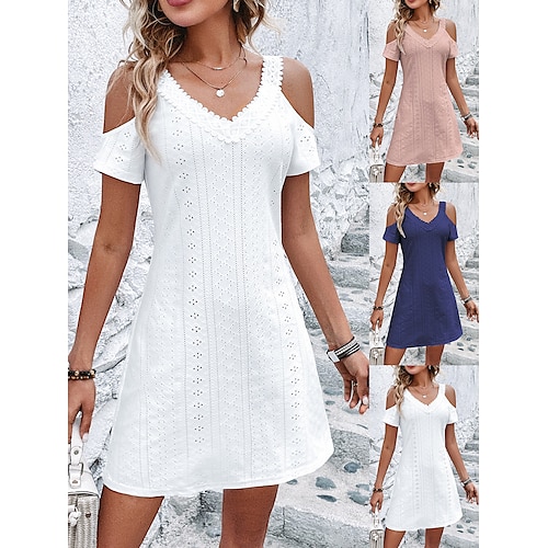 

Robe casual Robe dentelle Robe d'été Femme Mini robe Dentelle Œillet Extérieur du quotidien Vacances Mode Moderne Col V Manche Courte 2023 Standard Blanche Rose Claire Bleu S M L XL