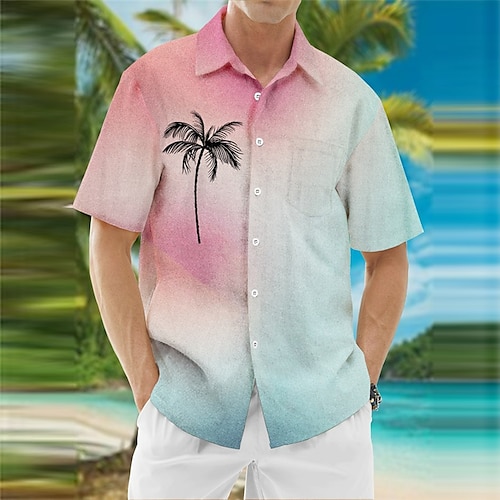 

Homens Camisa Social camisa de linho Camisa havaiana Gradiente Estampas Abstratas Aberto para a Lateral Amarelo Rosa Ao ar livre Rua Manga Curta Imprimir Roupa Linho Esportes Moda Roupa de rua