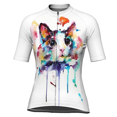 

21Grams Women's Cycling Jersey Short Sleeve Bike Top with 3 Rear Pockets Mountain Bike MTB Road Bike Cycling Breathable Quick Dry Moisture Wicking Reflective Strips White Cat Sports Clothing Apparel