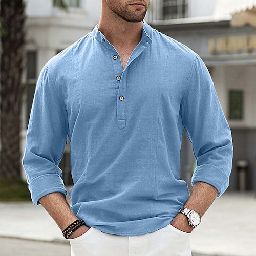 

Hombre Camisa camisa de lino Camisa de verano Camisa de playa Negro Blanco Azul Marino Manga Larga Plano Henley Primavera verano Casual Diario Ropa