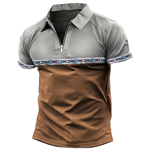 

Hombre POLO Camiseta de golf Casual Festivos Diseño Cremallera de un cuarto Manga Corta Moda Básico Bloque de color Estilo retro Cremallera de un cuarto Verano Ajuste regular Marrón POLO