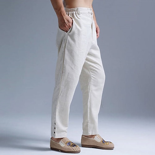 

Homens Calças Calça verão Cintura elástica Botão Lateral Perna reta Tecido Conforto Respirável Casual Diário Feriado Moda Estilo Clássico Preto Branco