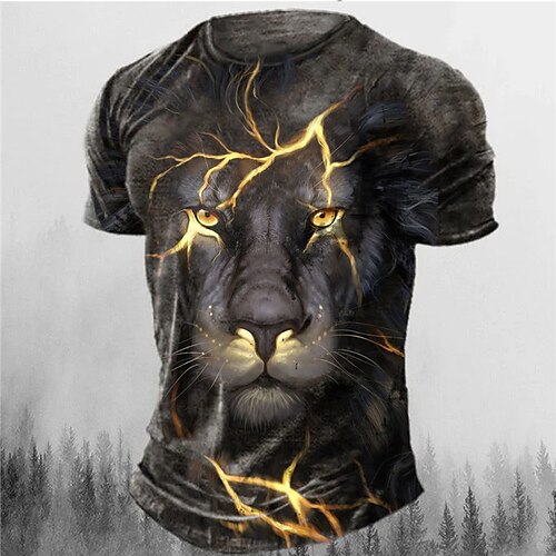

Herren T Shirt Graphic Tier Löwe Rundhalsausschnitt Bekleidung 3D-Druck Outdoor Täglich Kurzarm Bedruckt Modisch Designer Vintage