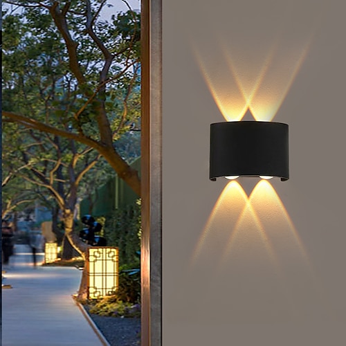 

LED Outdoors Wall Lamp 2W 4W Up/Down Lighting Indoor Double-Head Curved Waterproof IP65 Wall Lamp Modern Bedroom Lamp Warm White Light AC85-265V