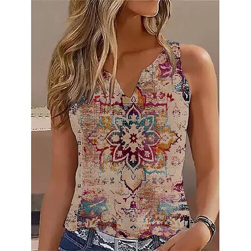 

Mujer Camiseta sin mangas Amarillo Vino Rojo Graphic Estampado Sin Mangas Casual Básico Escote en Pico Regular S