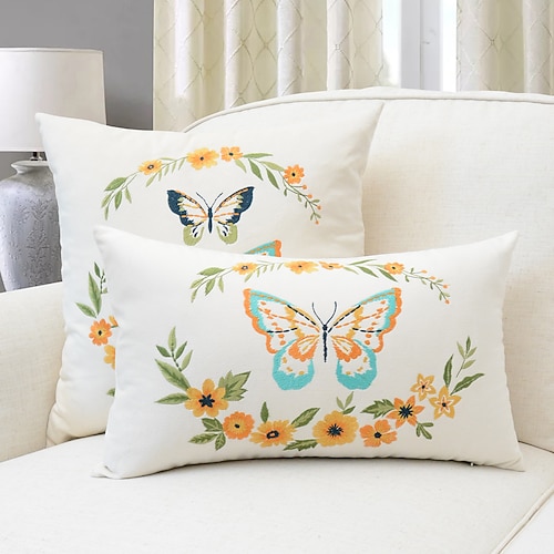 

Funda de almohada con bordado floral de mariposa, funda de almohada decorativa, funda de cojín para sofá, cama, banco, sala de estar, 1 pieza